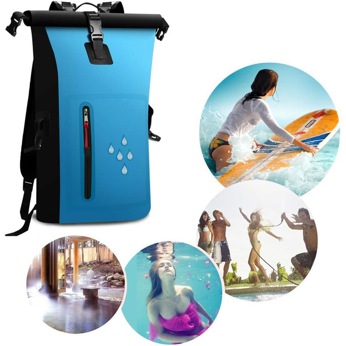 SCHITEC Водонепроникний рюкзак Dry Bags 25L з рол-топ закриттям для подорожей, каякінгу, рафтингу, риболовлі, кемпінгу та пляжу (Блакитний)