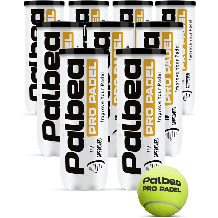 Palbea PRO Padel - М'ячі для падел-тенісу, сертифіковані FIP, преміум якість. Підходять для тренувань та турнірів. 1 картон x 6/12/24 туби.