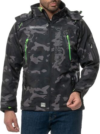 Чоловіча куртка Geographica Norway Softshell, функціональна, для активного відпочинку та походів, дихаюча, чорно-зелена камуфляжна (03)