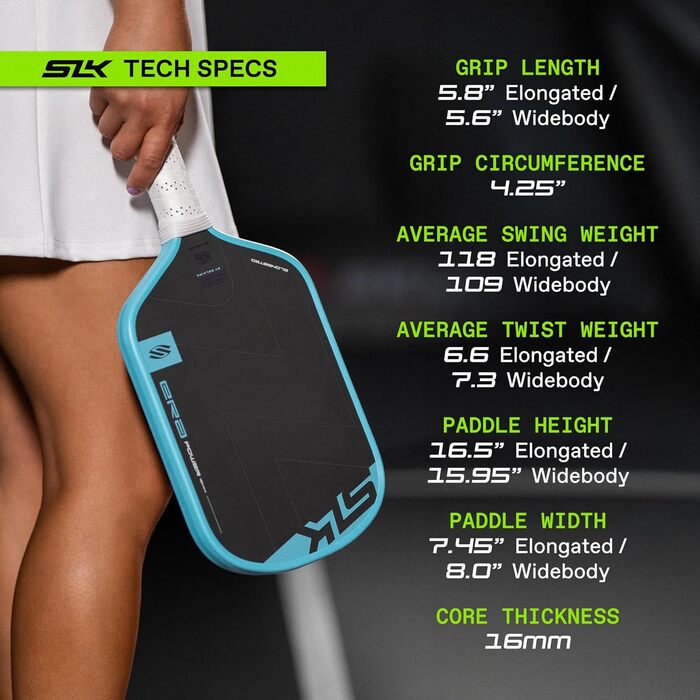 Падл для піклболу SLK ERA Power: вуглецеве волокно + скловолокно, динамічний серцевину, для агресивної гри (блакитний, широка форма)