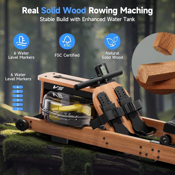 Магнітний тренажер для греблі YPOO для дому: 16 рівнів навантаження, складаний, з LCD-дисплеєм та подвійними напрямними, витримує до 158 кг