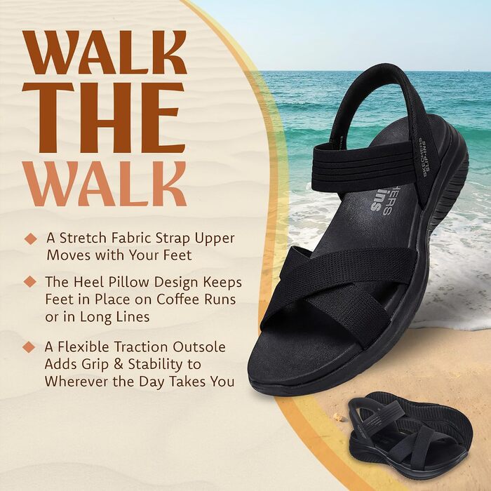 Жіночі сандалії Skechers Ultra Flex 3.0 Never Netter Hands Free Slip-ins, чорні, сітка Gore, розмір 39 EU