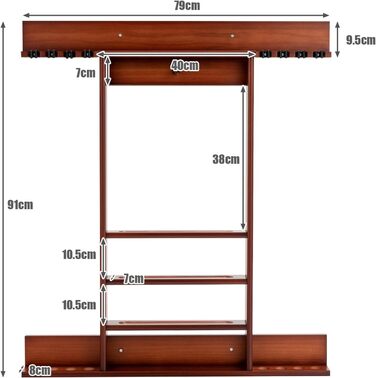 Тримач для бильярду GYMAX на 8 київ та аксесуари, настінний, з натурального дерева (кленові), 79 x 8 x 91 см, коричневий