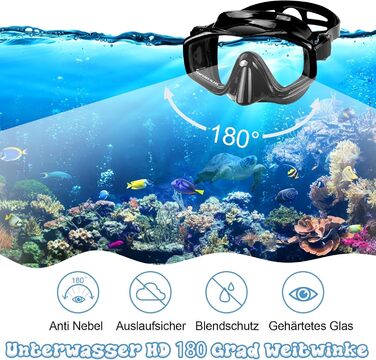 Набір для снорклінгу для дорослих: маска, трубка та ласти. Суха трубка, антизапітніюча маска з загартованого скла. Для плавання, снорклінгу та дайвінгу. Чорний колір