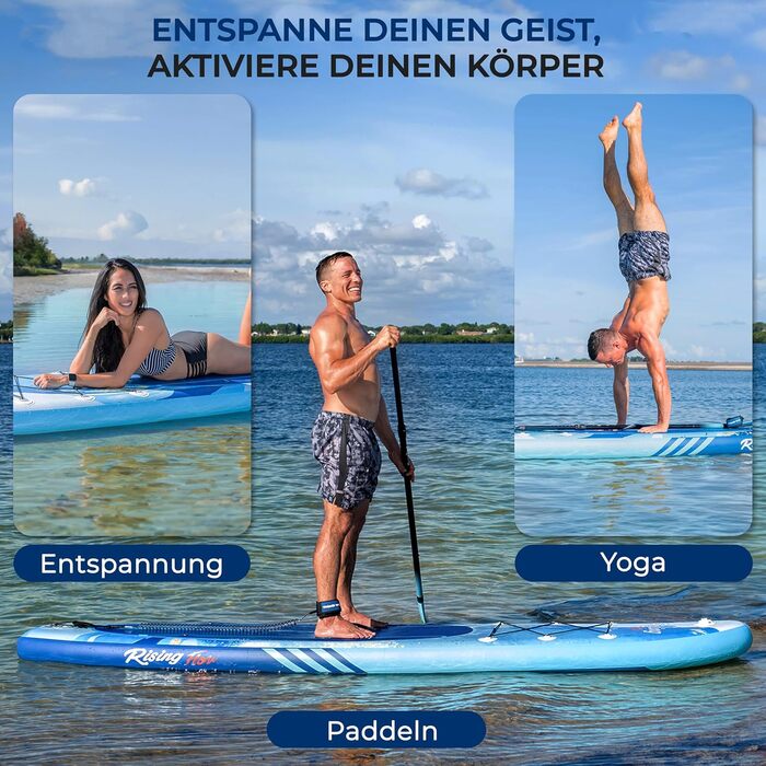 Надувний SUP СерeneLife: комплект для сапбордингу з веслом, насосом та сумкою. Touring SUP для дітей та дорослих, стійкий, портативний, для озера, річки та моря. Максимальне навантаження 155 кг (Блакитна Хвиля)