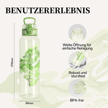 Дитяча пляшка для води UZSPACE 600 мл, спортивна, непроливальна, з одноручним відкриванням, для газованої води, придатна для миття в посудомийній машині, для школи та активного відпочинку, білий колір