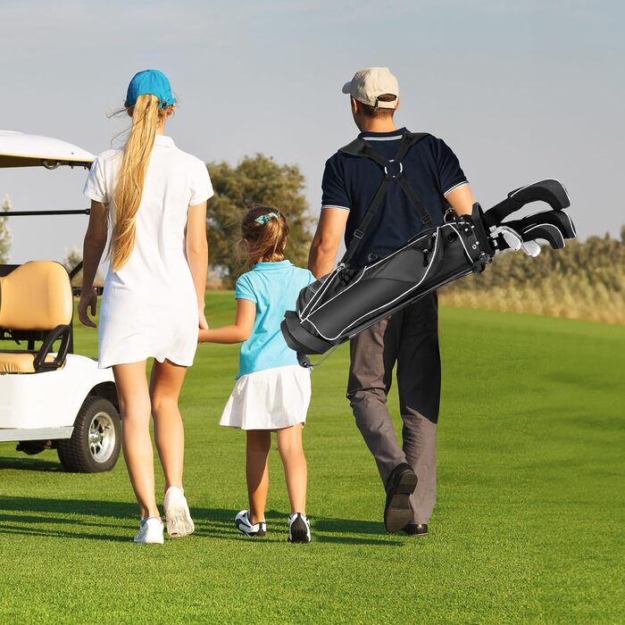 Сумка для гольфу GYMAX Stand Bag, 4-х секційна з 4 кишенями на блискавці, термосумка, дощовик та м'який плечовий ремінь. Легка та портативна сумка для гольфу для чоловіків/жінок, чорний колір