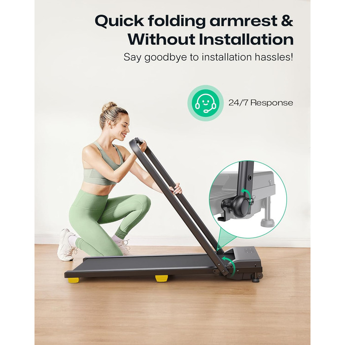 Біговий доріжки з нахилом 9% - складаний Walking Pad з безпечним руків'ям, режим HIIT одним дотиком, для ходьби, бігу та джогу вдома, без збирання, з пультом керування та LED-дисплеєм (чорний)