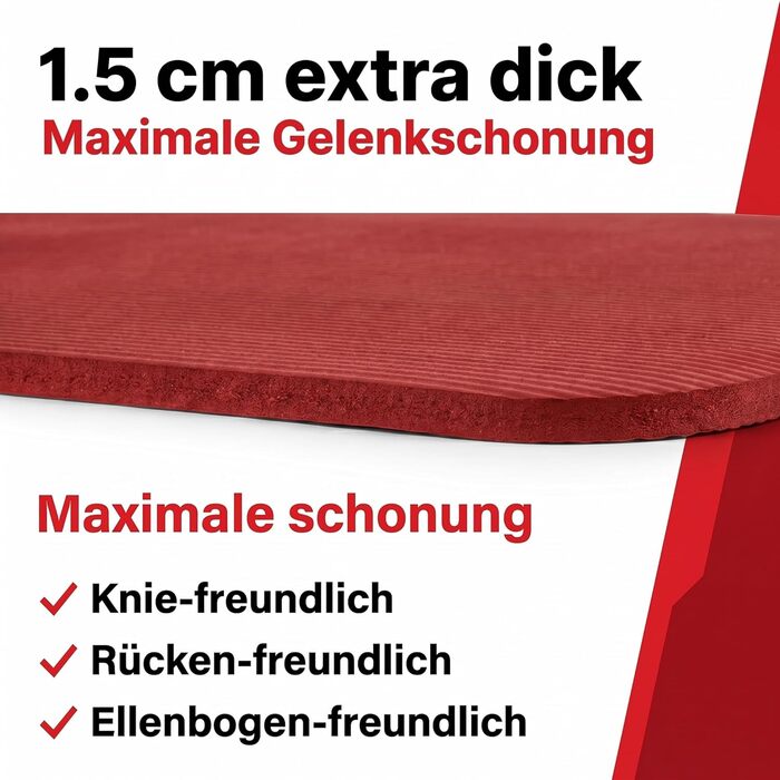Килимок для йоги NRB Extra Thick (183x61x1.5 см) - Нековзний килимок для фітнесу, пілатесу та гімнастики з ременем для переноски (Червоний)