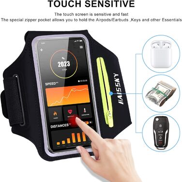 Спортивний браслет на руку для бігу з кишенькою для телефону та ключей, чорний. Сумісний з iPhone 17/16/15/14/13/12/11 Pro Max/Plus та іншими смартфонами до 6.9 дюймів
