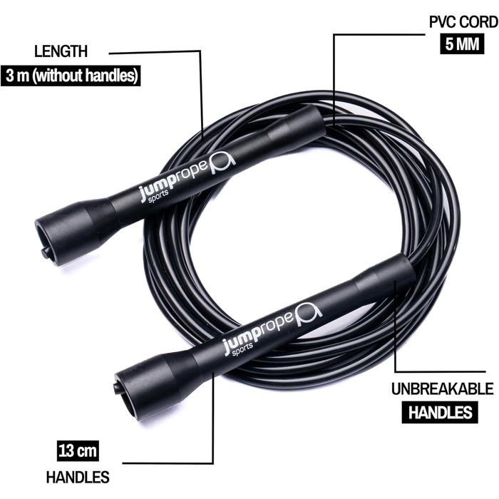 Скакалка для змагань SPEED CHAMPION (діаметр 5 мм, довжина 3.0 м, регульована) чорно-чорна