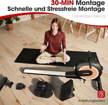 Веномкер тренажер для греблі, магнітний, для дому, 16 рівнів опору, 160 кг, з'єднання з APP, чорний