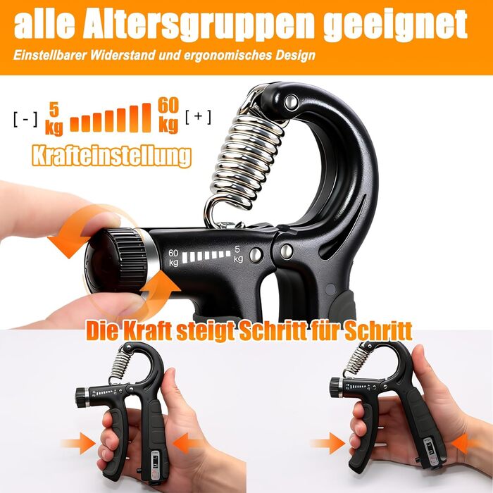Тренування передпліччя Handtrainer: регульований опір 5-60 кг, ергономічний дизайн, для спортсменів (чорний)