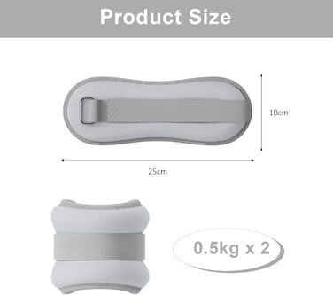 Важкі манжети для ніг та рук (0,5 кг) - 2 шт. для пілатесу, йоги, ходьби, бігу, аеробіки (сірий)