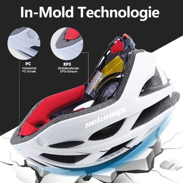 Велосипедний шолом Shinmax для чоловіків і жінок з візором, магнітними знімними окулярами, світлом, регульований, вентиляційний, безпечний, MTB, біло-сірий, розмір L (57-62 см)