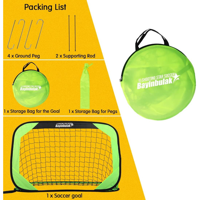 Дитячі ворота для футболу Bayinbulak Mini Pop-Up, 3.3' x 2.3', помаранчеві