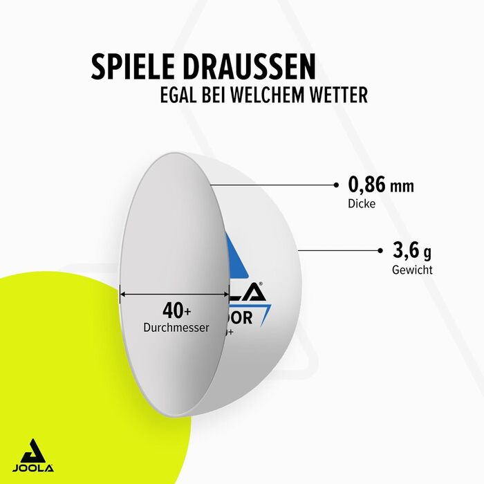 М'ячі для настільного тенісу JOOLA Outdoor - 40+ мм, вологостійкі, міцні, для гри на відкритому повітрі (упаковка 6 або 12 шт.), білі