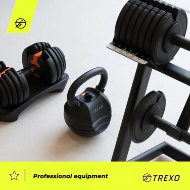 Регульована гиря TREXO з чавуну 4-14 кг, для кросфіту та фітнесу, чорна