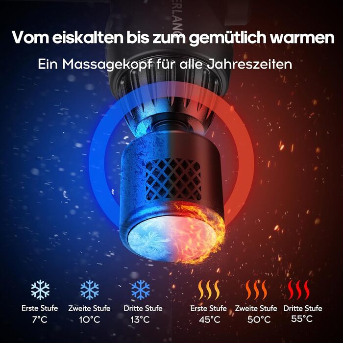 Масажер AERLANG з підігрівом та охолодженням: для зняття м'язового болю, 7 насадок, тиха робота, ідеальний подарунок для чоловіків (чорний)