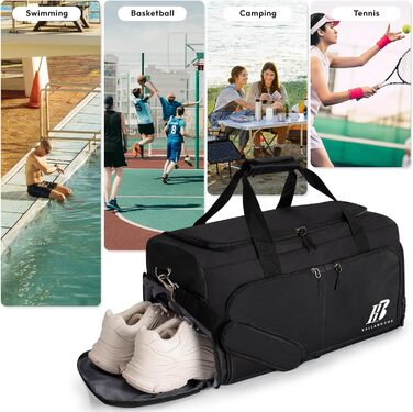 Спортивна сумка для фітнесу та подорожей з відділенням для взуття та вологих речей, 42 л, чорна