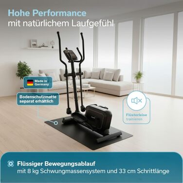 Еліптичний тренажер Skandika Crosstrainer Fint P8-R для дому: тихий, 32 рівні навантаження, 22 програми, до 120 кг, сумісність з Kinomap App, 8 кг маховик, фітнес та спорт