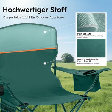 HIGH POINT SPORTS: 2 шт. складні стільці для риболовлі та відпочинку на природі. Зручні складні стільці для кемпінгу, риболовлі, саду та відпочинку. Макс. навантаження 120 кг, з підстаканником та відділенням для охолодження.