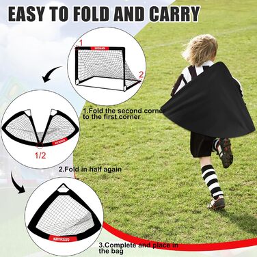 Дитячі футбольні ворота Pop Up, 2 шт. - ідеальні для гри в саду та на вулиці. Чорні, розмір 120x90x90 см, з сумкою для перенесення