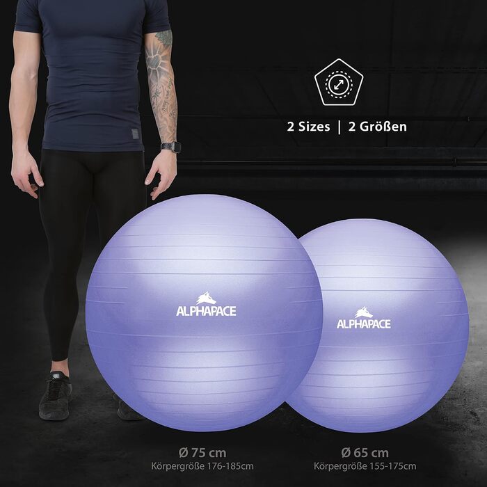 Фітбол Alphapace 75 см: для фітнесу, йоги, офісу, тренувань спини. В комплекті насос. Колір: Французька лаванда