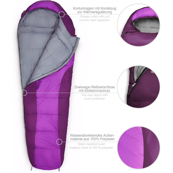 Спальний мішок Where Tomorrow Mumienschlafsack Violett 230x80 см - фіолетовий, для кемпінгу, теплий