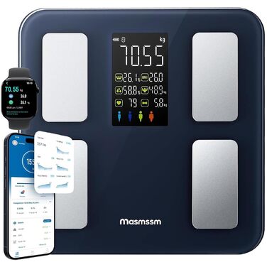 Ваги підлогові цифрові 8-в-1 Bluetooth Personenwaage: аналіз тіла, BMI, відсоток жиру, пульс, iOS/Android, до 180 кг