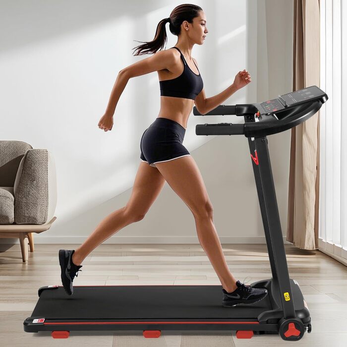 Бігова доріжка для дому Klappbares Laufband з нахилом 8%, до 14 км/год, 3.0 к.с., LED-дисплей, Bluetooth, до 120 кг (Чорна, 125x62x106 см)
