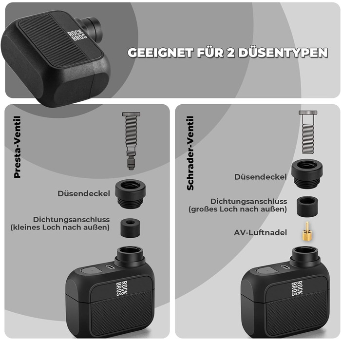 ROCKBROS Міні електричний насос для велосипеда 100 PSI, акумуляторний, для електровелосипедів, гірських, міських і шосейних велосипедів