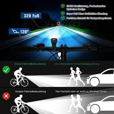LED-велофара з заднім ліхтарем, комплект, водонепроникний, USB-зарядка, схвалено STVZO, 35LUX/17LUX