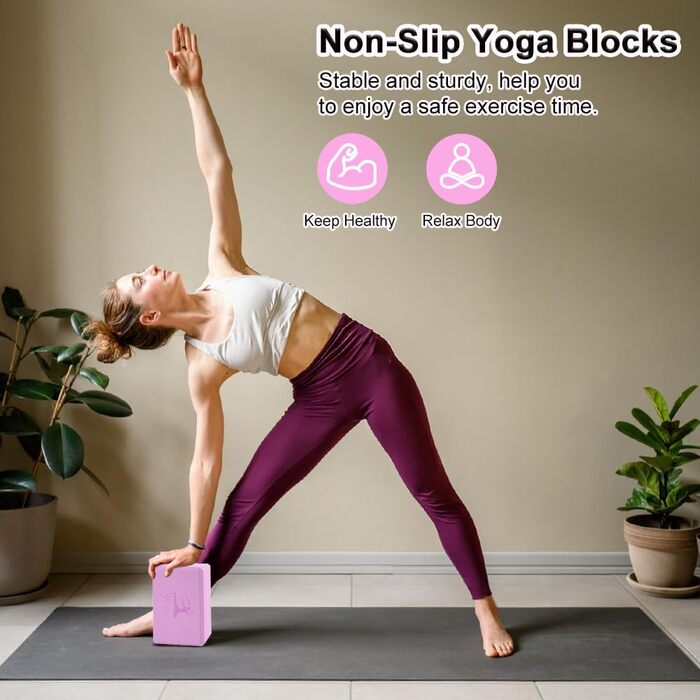 Набір для йоги: 2 блоки EVA + 2 ремені для йоги (рожеві), 22.9х11.4х9.5 см, щільний пінопласт, без латексу, для пілатесу та стречингу