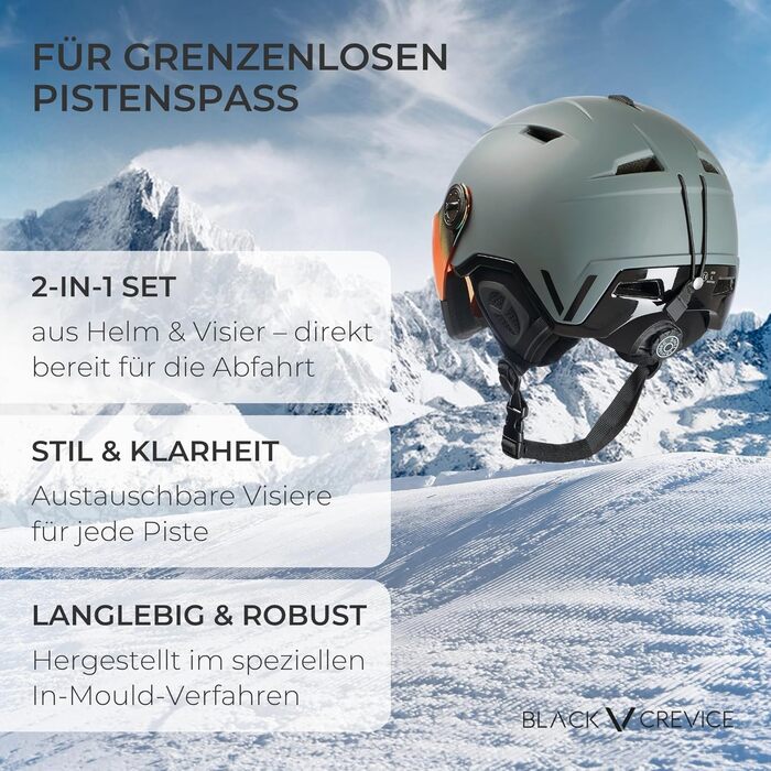 Шолом гірськолижний BLACK CREVICE Vail I з візором, полікарбонат, регульований, чорний/карбон, матовий білий, 58-61 см