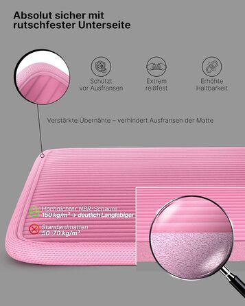 NEOLYMP Fitness Mat - Товста та неслизька фітнес-мат з E-book та ремінком - для йоги, пілатесу, тренувань (Рожева, 61 см)