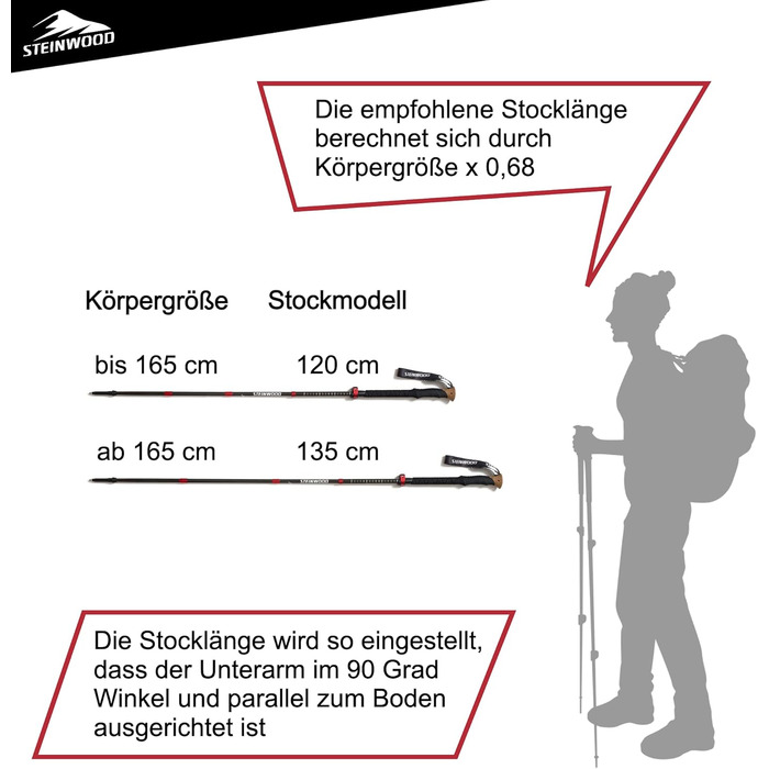Преміум трекінгові палиці Steinwood Carbon, телескопічні, надлегкі, з клемним замком, гумовими амортизаторами та чохлом