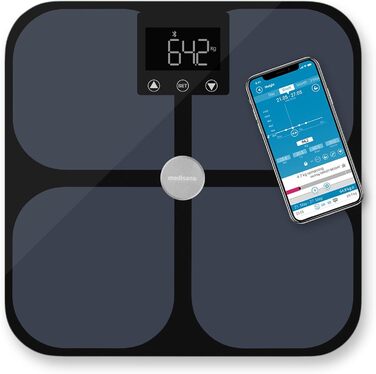 Medisana BS 650 – розумна ваги-аналізатор тіла до 180 кг з Wi-Fi/Bluetooth, персональна вага для вимірювання жиру, води, м'язів та кісткової маси, сумісна з VitaDock+ App, ITO-електроди