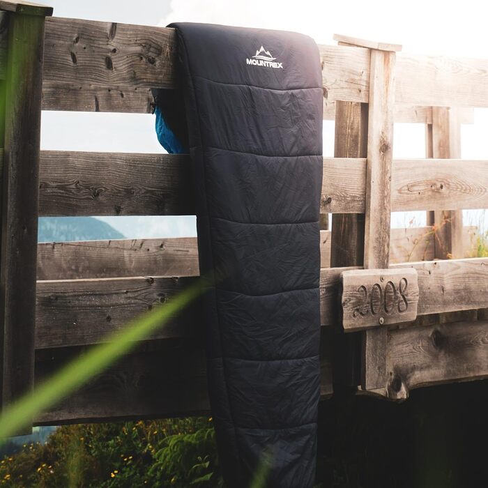 Сплячий мішок MOUNTREX® - ультралегкий, компактний (760г/1500г) - для кемпінгу, подорожей, фестивалів. 3-4 сезони, Mumienschlafsack, 1500г (RV Links). Темно-синій/синій.