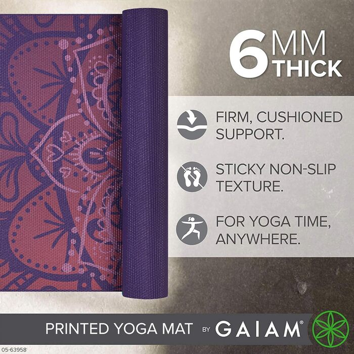 Йогамат Gaiam Premium 6 мм з антиковзаючим покриттям - для йоги, пілатесу та фітнесу (172x61x6 мм)