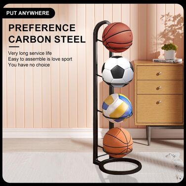 Стовпчик для м'ячів на 4 яруси, вертикальна підставка для зберігання м'ячів, стелаж для футбольних м'ячів, знімна металева підставка для демонстрації, полиця для зберігання м'ячів, для волейболу, баскетболу, футболу