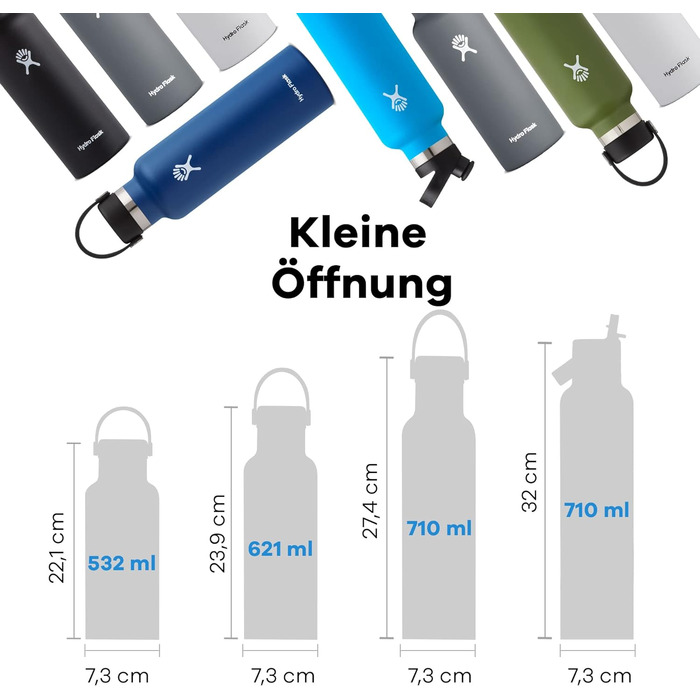 Термобутилка HYDRO FLASK Standard Mouth 621 мл з нержавіючої сталі, ізольована спортивна пляшка з герметичною кришкою Flex та ремінцем, для води, придатна до миття в посудомийній машині, Cascade