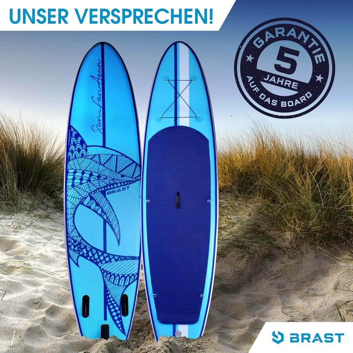 Надувна SUP-дошка BRAST Shark 300-320 см, комплект для веслування стоячи, 2-в-1 весло, сидіння для каяка, кріплення для екшн-камери, ремінець на ногу, насос, рюкзак, 5 років гарантії