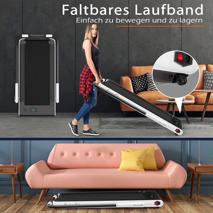 Бігова доріжка COSTWAY 2-в-1, складана, 2,25 к.с., з APP, Bluetooth, пультом ДУ, 1-12 км/год, для дому, біла