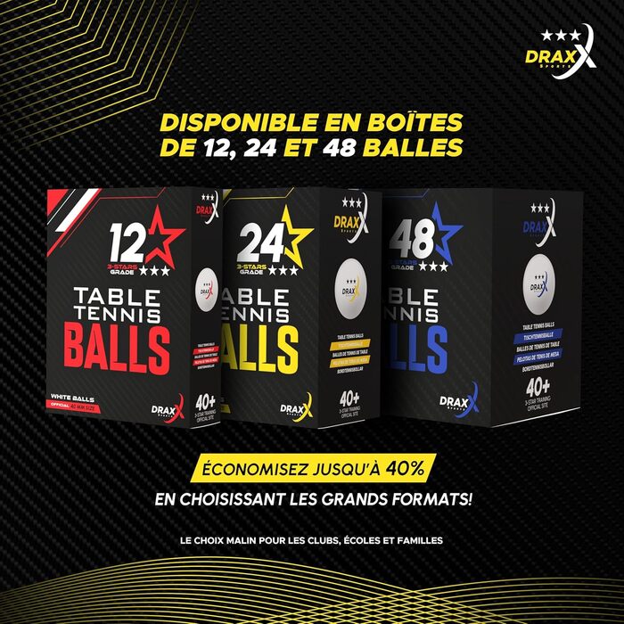 Турнірні тенісні м'ячі для настільного тенісу, 3 зірки, розмір 40+, 24 шт.