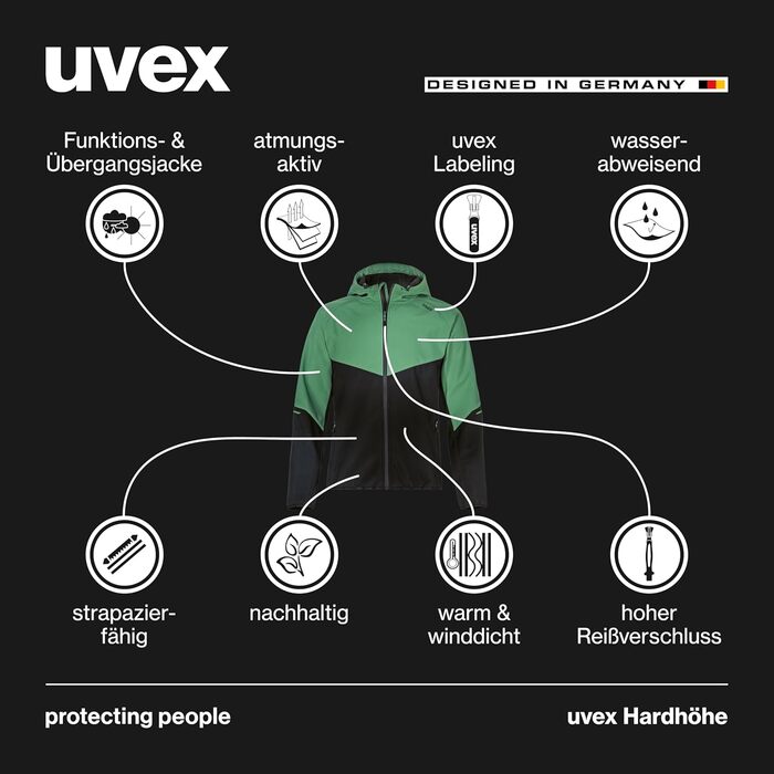 Чоловіча софтшелл куртка uvex Hardhöhe — водовідштовхуюча та дихаюча демісезонна функціональна куртка, темно-зелена, розмір XXL