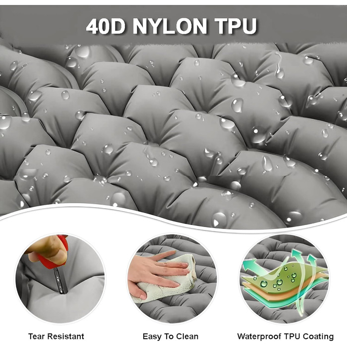 Килимок для кемпінгу YuanDiann 200x140 см на 2 особи, самонадувний, легкий, комфортний, з подушкою та насосом