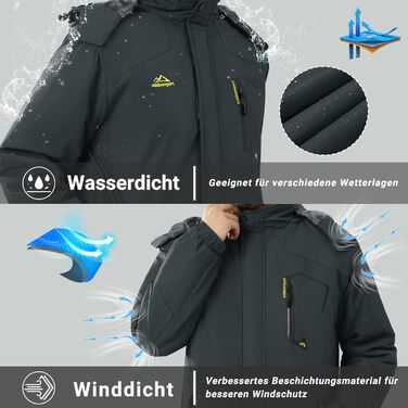 Чоловіча зимова куртка KEFITEVD: водонепроникна, дихаюча, з капюшоном, для сноуборду та активного відпочинку, сірий колір