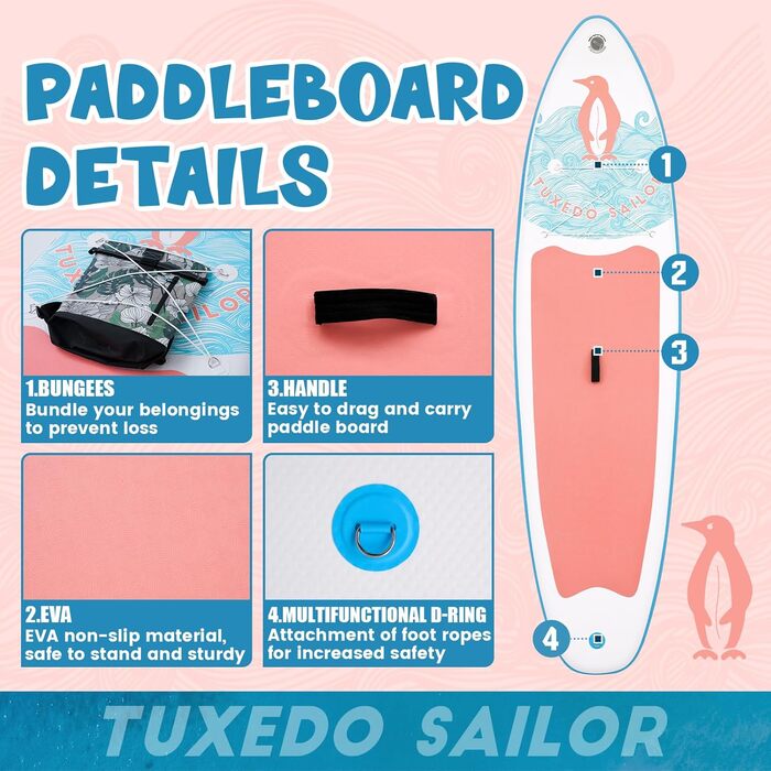 SUP дошка надувна Tuxedo Sailor 320 см рожева для дорослих з аксесуарами