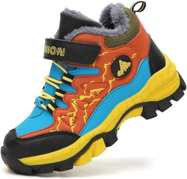 Зимові дитячі черевики для хлопчика: трекінгові, для хайкінгу, туристичні, водонепроникні, антиковзаючі, розмір 30-40 EU, зелені та помаранчеві